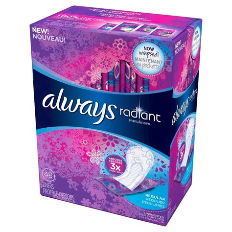 always panty liners radiant|always active pantiliners unscented body.